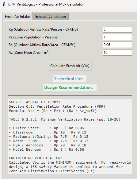 Exhaust & Fresh Air Calculator